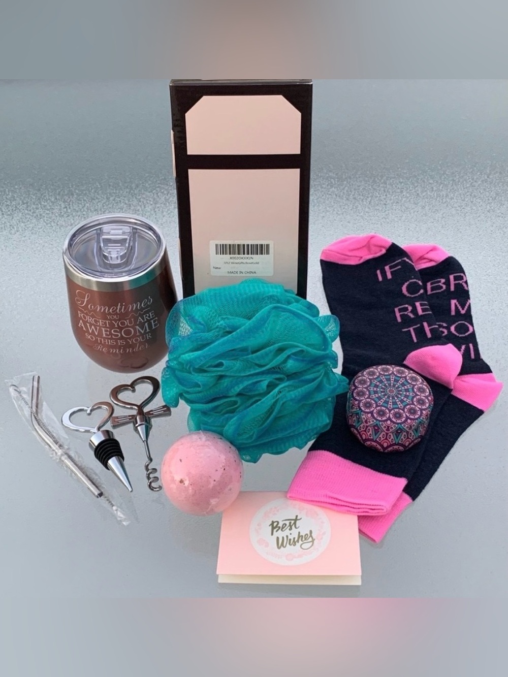 Inspirational “You Are Awesome” 10-Piece Wine & Bath Themed Women’s Gift Box - Picture 4 of 6